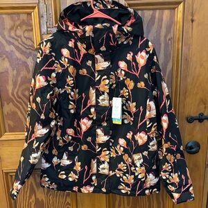 NWT Roxy Black Jacket with Pink Floral Design size large